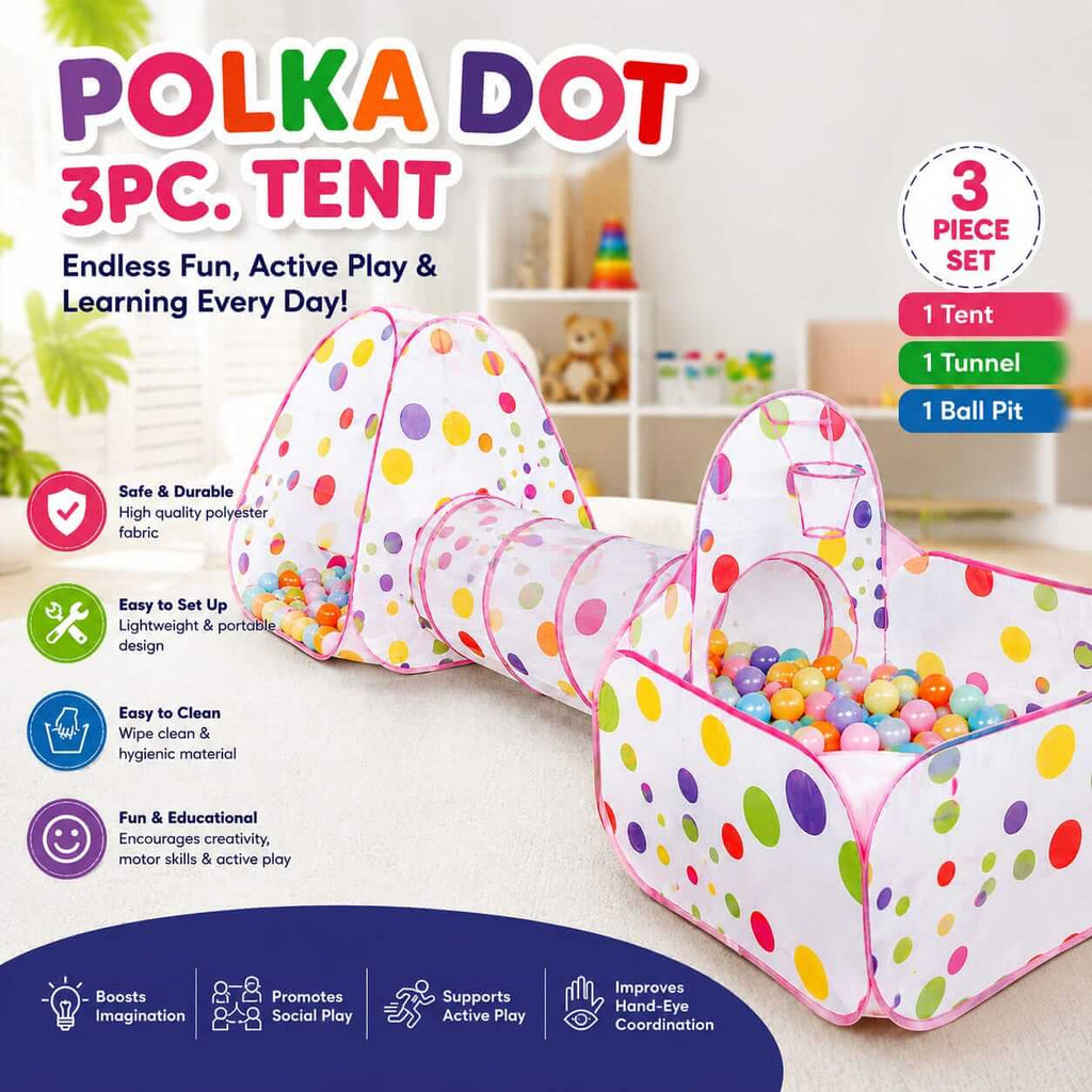 Colorful Kids Play Tent with Tunnel & Ball Pit – Fun Play House