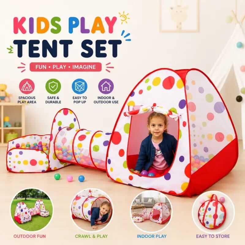 Colorful Kids Play Tent with Tunnel & Ball Pit – Fun Play House