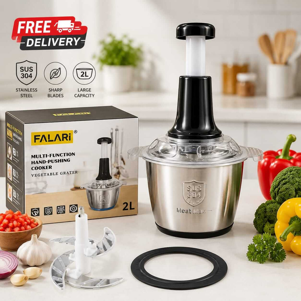 Multi-Functional 2L Food Chopper – Manual Vegetable Grater & Slicer Main image